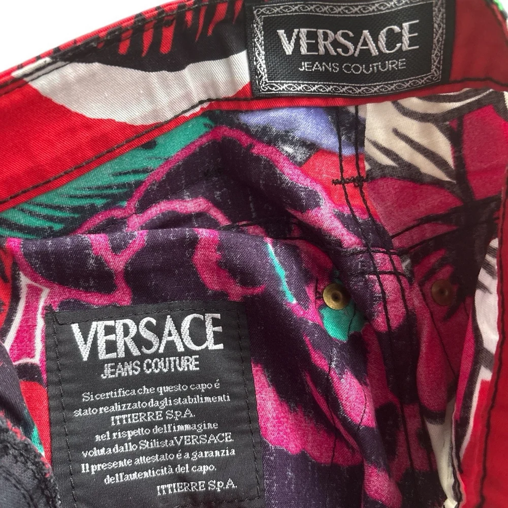 Versace Jeans Couture Vintage Abstract Floral Print Jeans Multicolor Size 28 42 - Picture 7 of 9